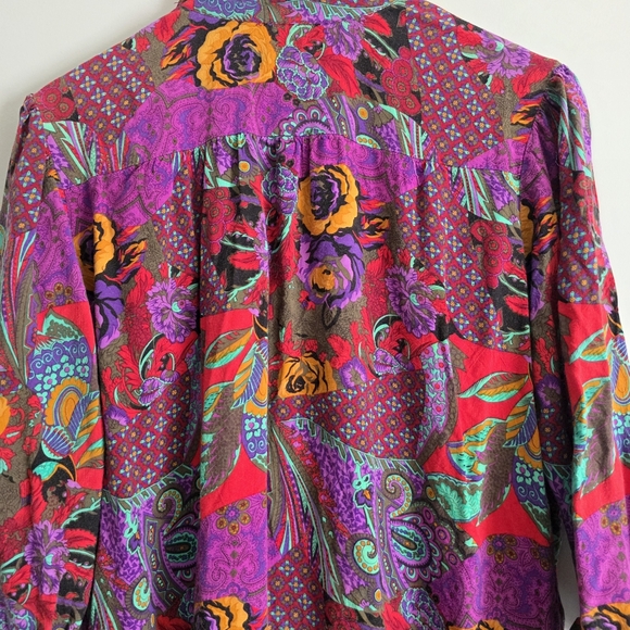 Vintage Leslie Belle Floral Artsy Flowy Button Down Collar Shirt Dress XL - Picture 9 of 10